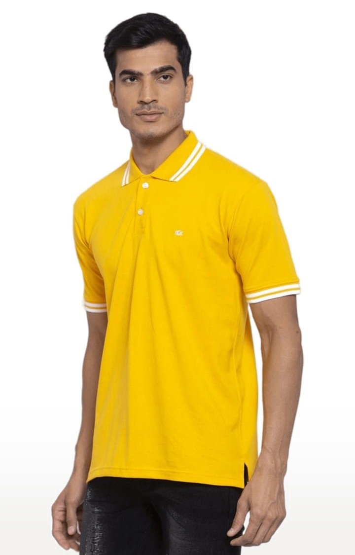 Allen Cooper | Men's Yellow Cotton Solid Polo T-Shirt 2