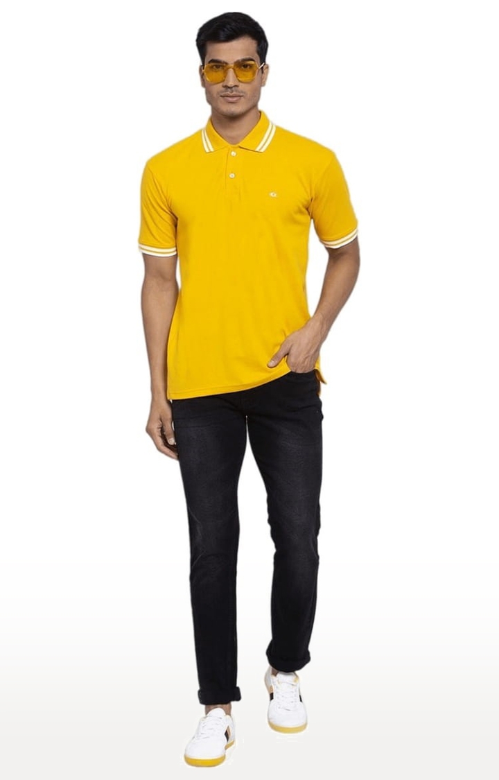 Allen Cooper | Men's Yellow Cotton Solid Polo T-Shirt 1