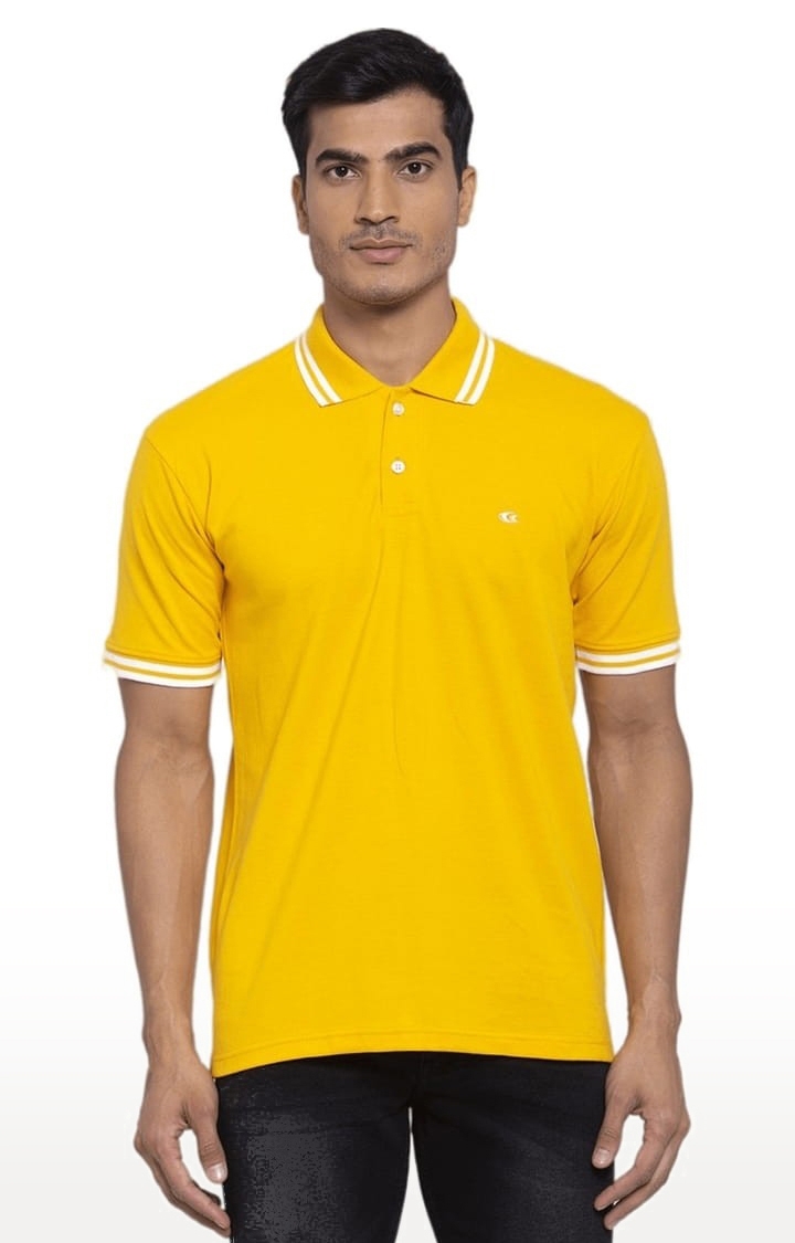 Allen Cooper | Men's Yellow Cotton Solid Polo T-Shirt 0