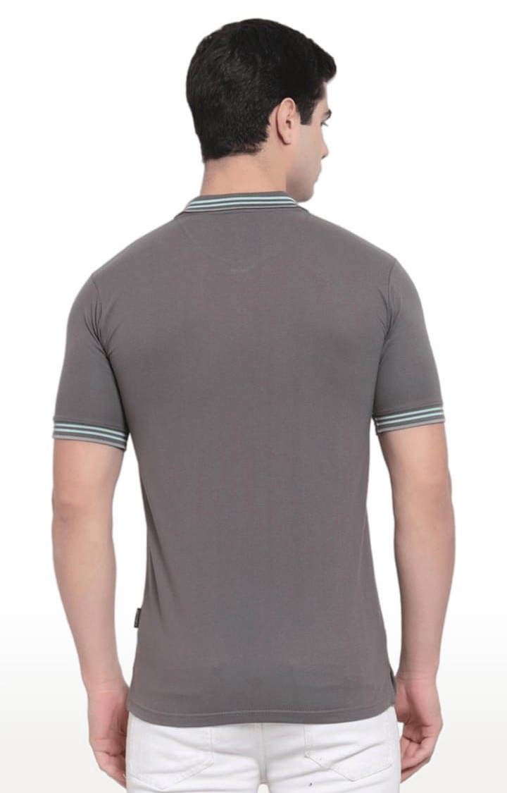 Men's Grey Cotton Solid Polo T-Shirt