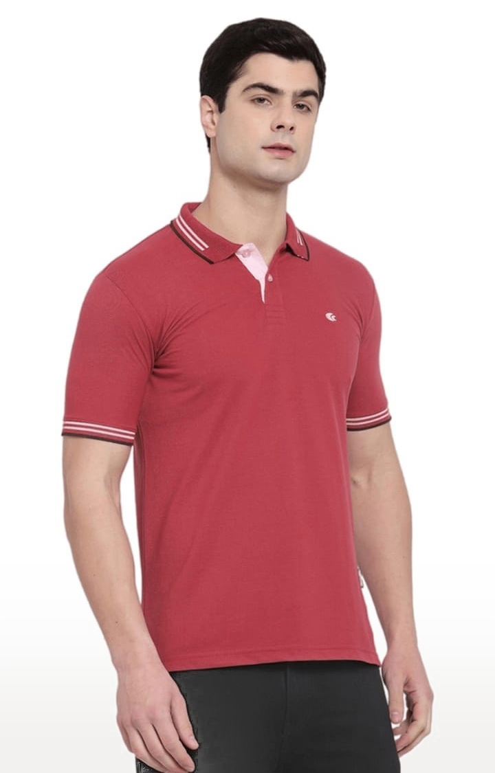 Allen Cooper | Men's Red Cotton Solid Polo T-Shirt 2