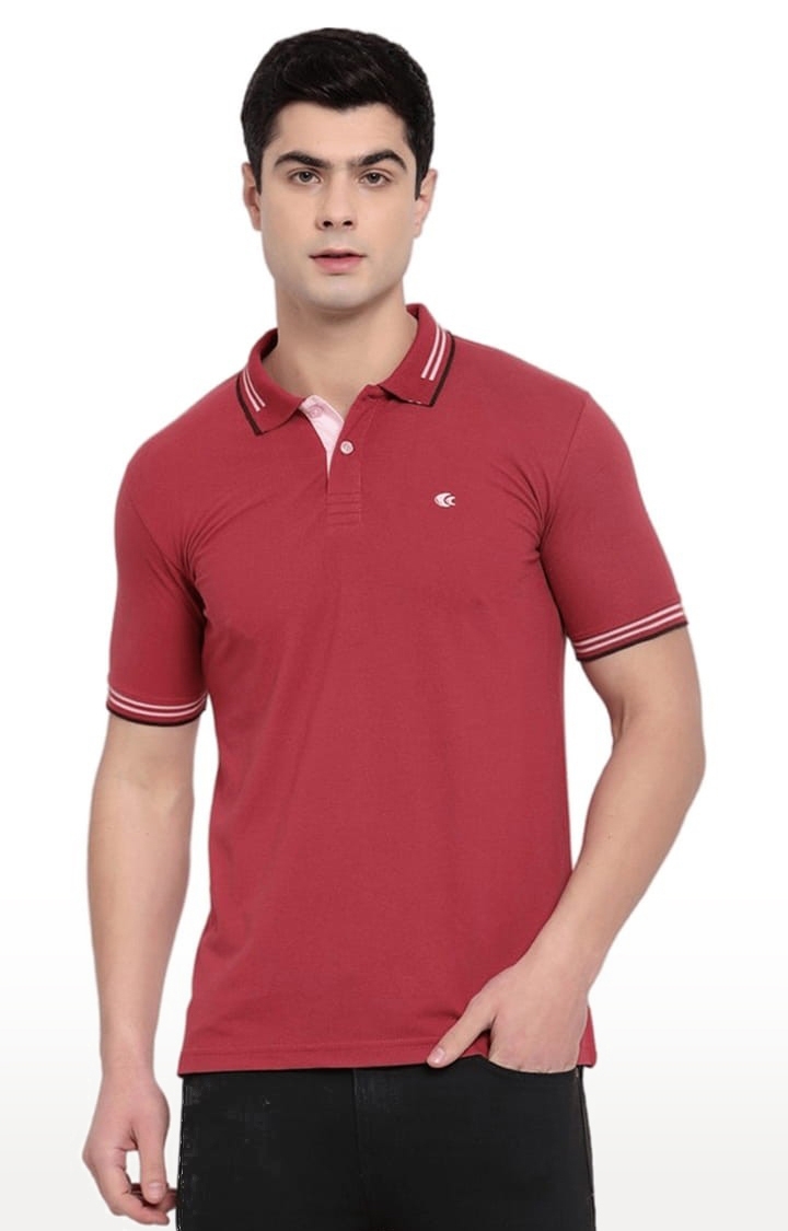 Allen Cooper | Men's Red Cotton Solid Polo T-Shirt 0