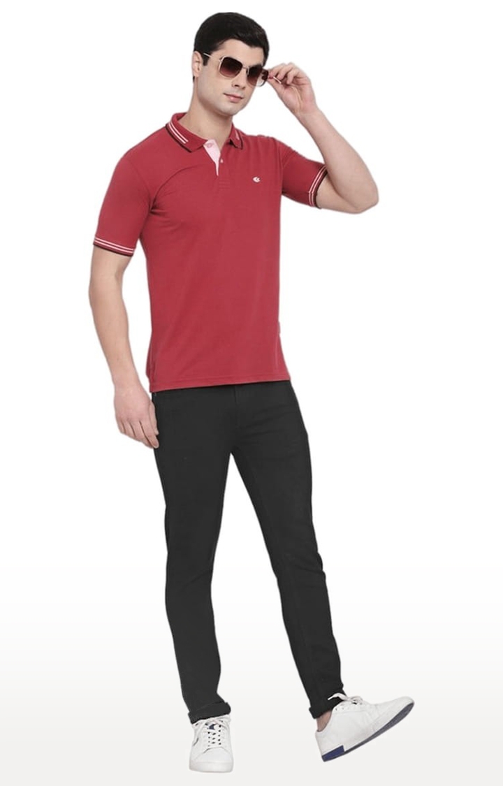 Allen Cooper | Men's Red Cotton Solid Polo T-Shirt 1