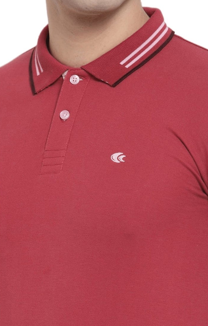 Allen Cooper | Men's Red Cotton Solid Polo T-Shirt 4