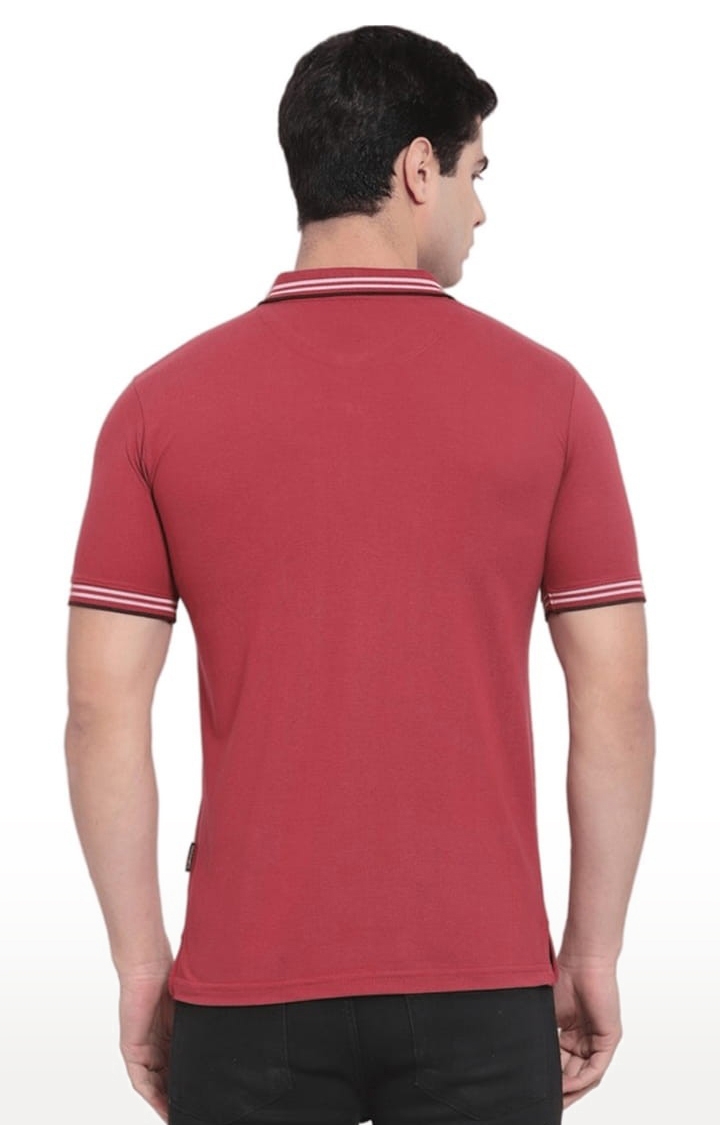 Allen Cooper | Men's Red Cotton Solid Polo T-Shirt 3