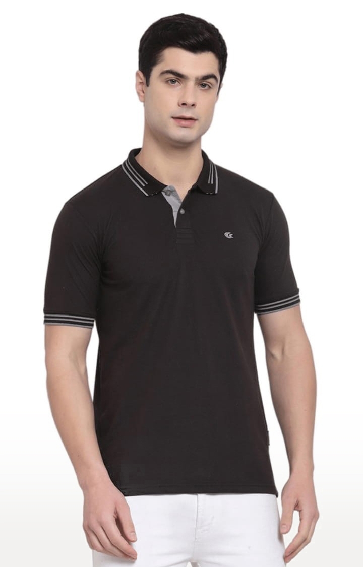 Allen Cooper | Men's Black Cotton Solid Polo T-Shirt 0