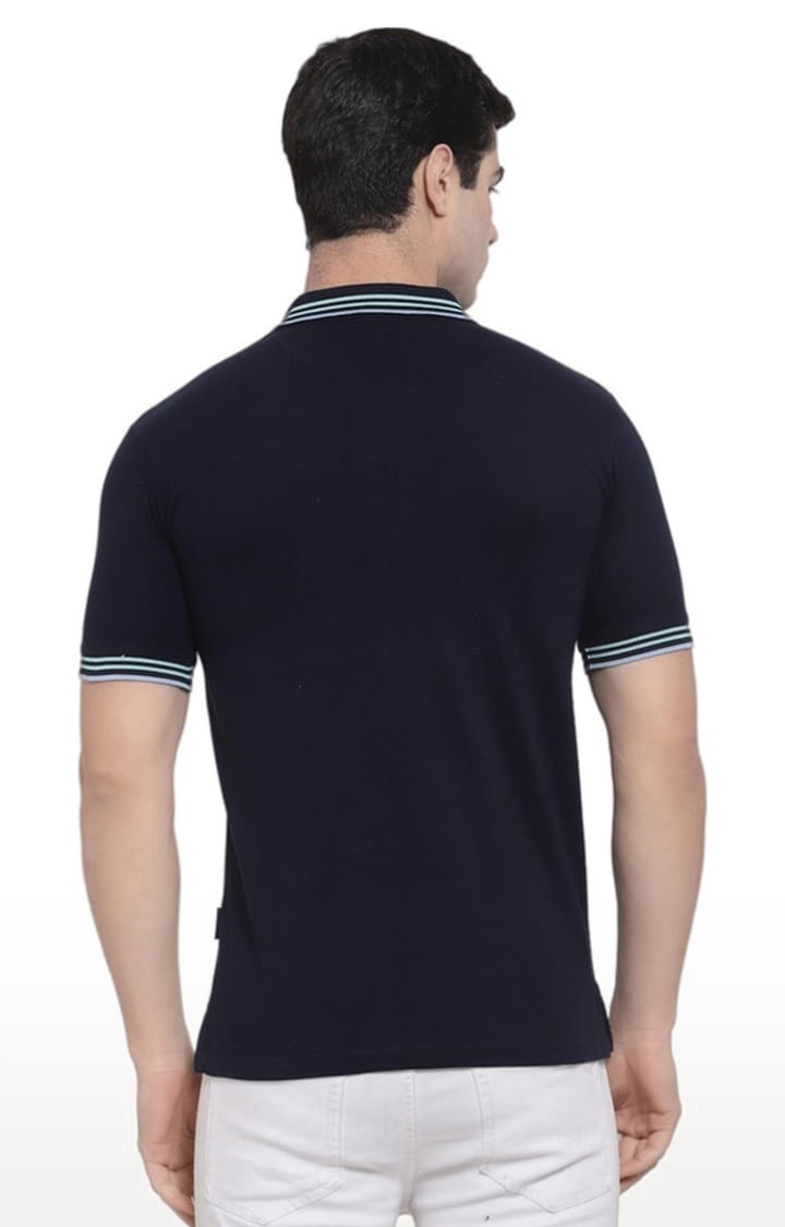Allen Cooper | Men's Blue Cotton Solid Polo T-Shirt 3