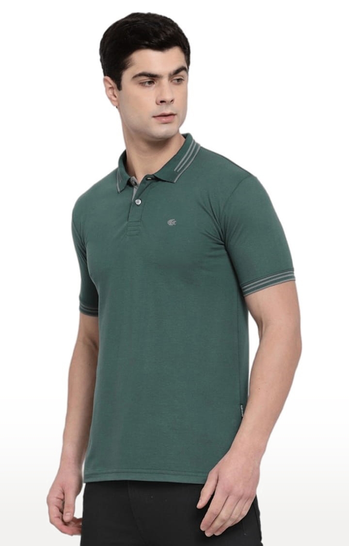 Allen Cooper | Men's Green Cotton Solid Polo T-Shirt 2