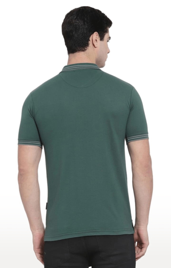 Allen Cooper | Men's Green Cotton Solid Polo T-Shirt 3
