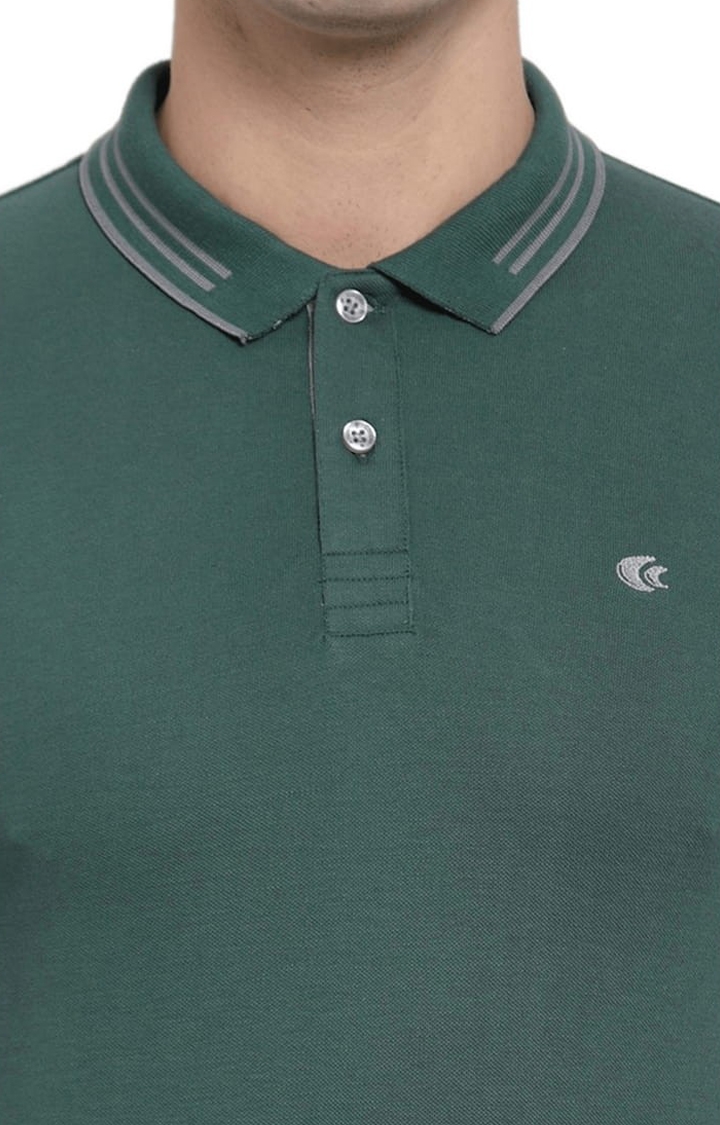 Allen Cooper | Men's Green Cotton Solid Polo T-Shirt 4