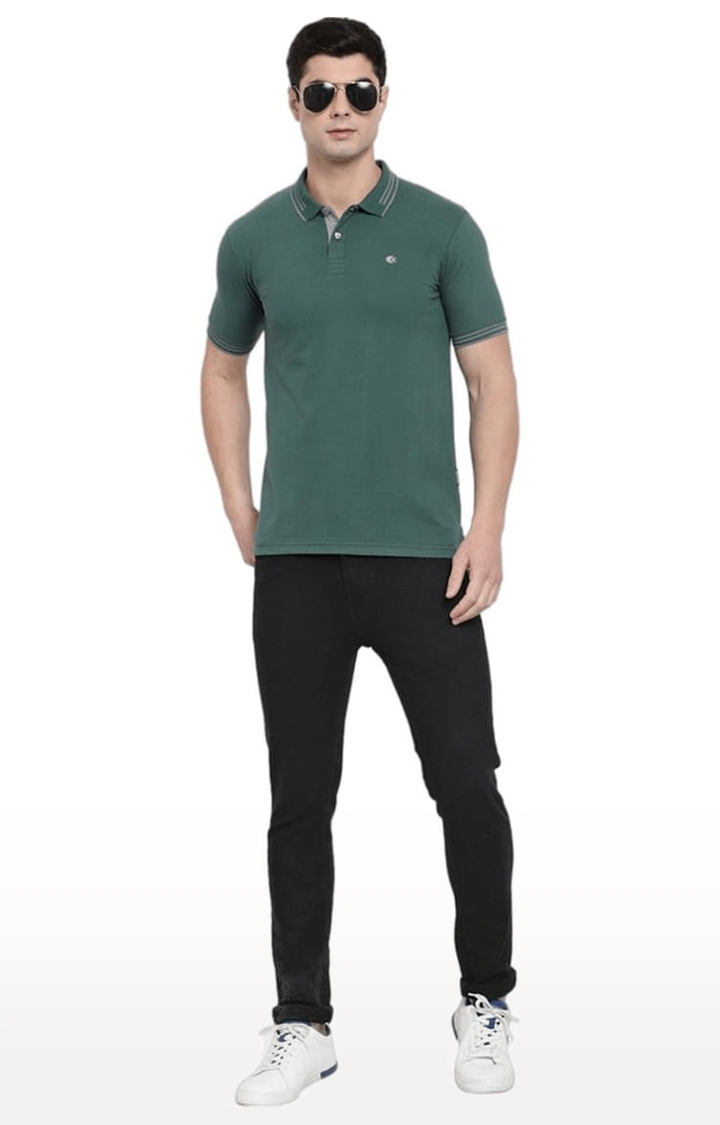 Allen Cooper | Men's Green Cotton Solid Polo T-Shirt 1