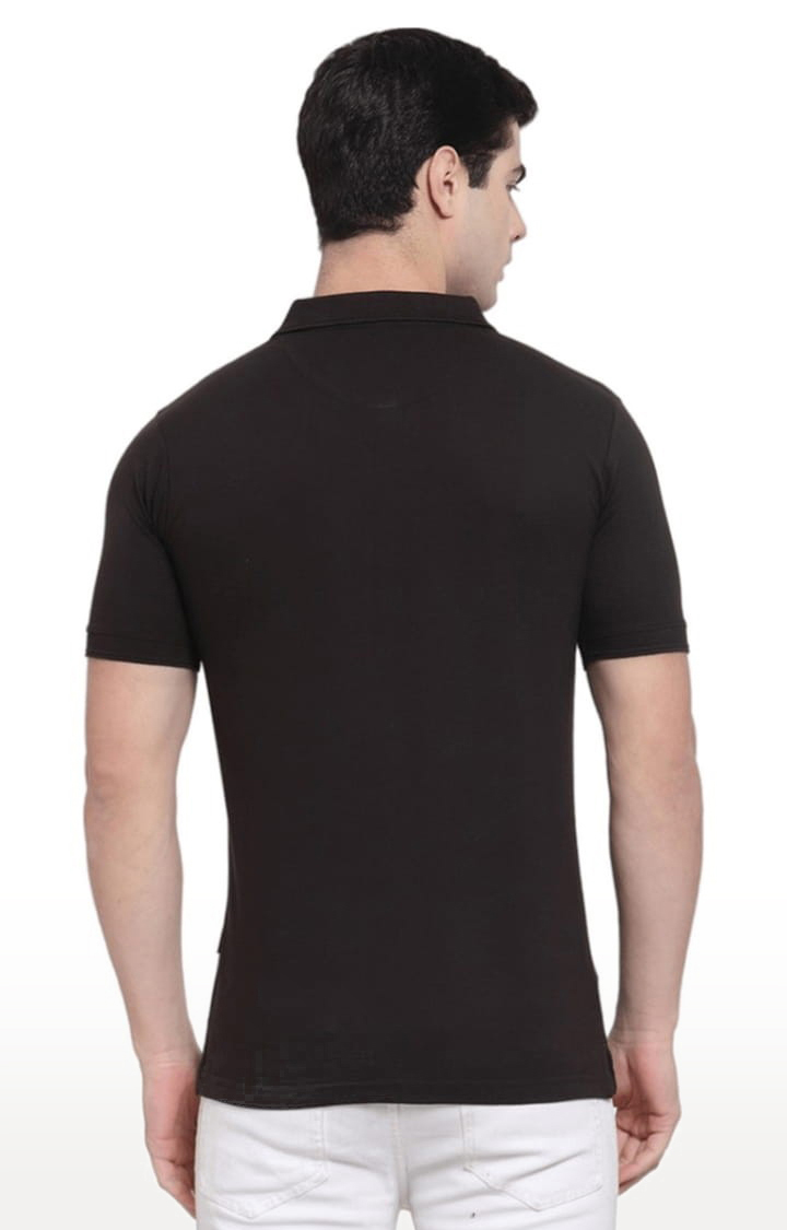 Men's Black Cotton Solid Polo T-Shirt