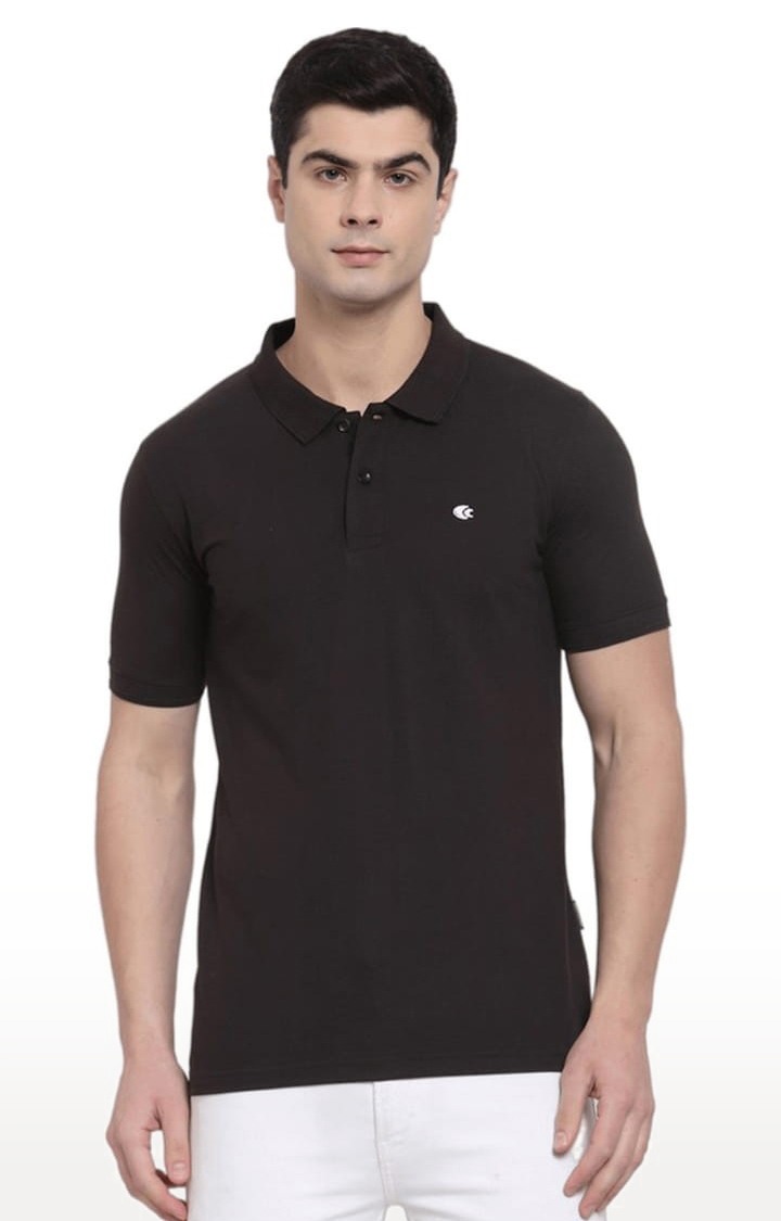 Men's Black Cotton Solid Polo T-Shirt