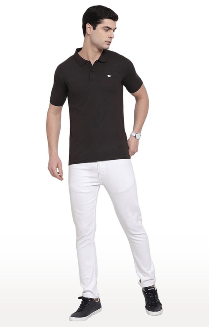 Men's Black Cotton Solid Polo T-Shirt