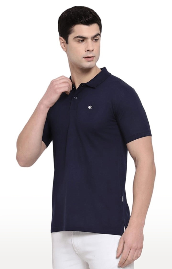 Allen Cooper | Men's Blue Cotton Solid Polo T-Shirt 2