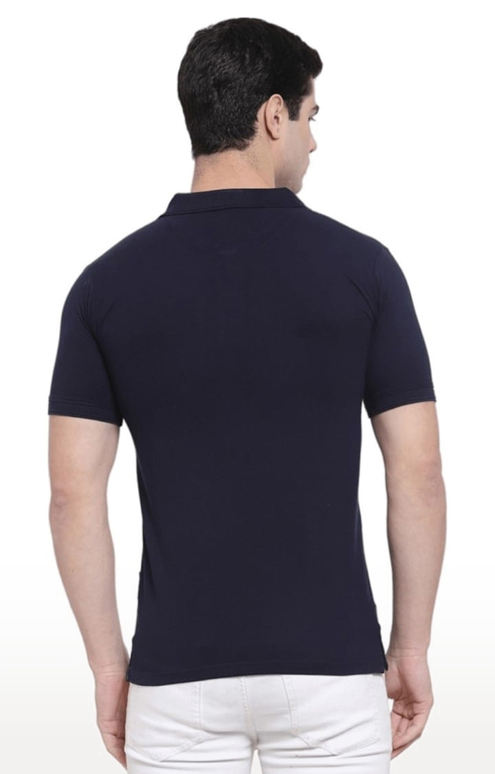 Allen Cooper | Men's Blue Cotton Solid Polo T-Shirt 3