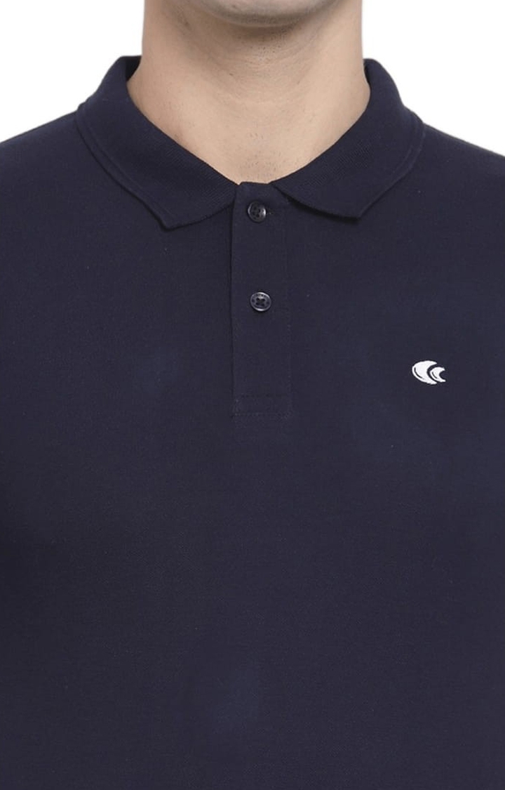 Allen Cooper | Men's Blue Cotton Solid Polo T-Shirt 4