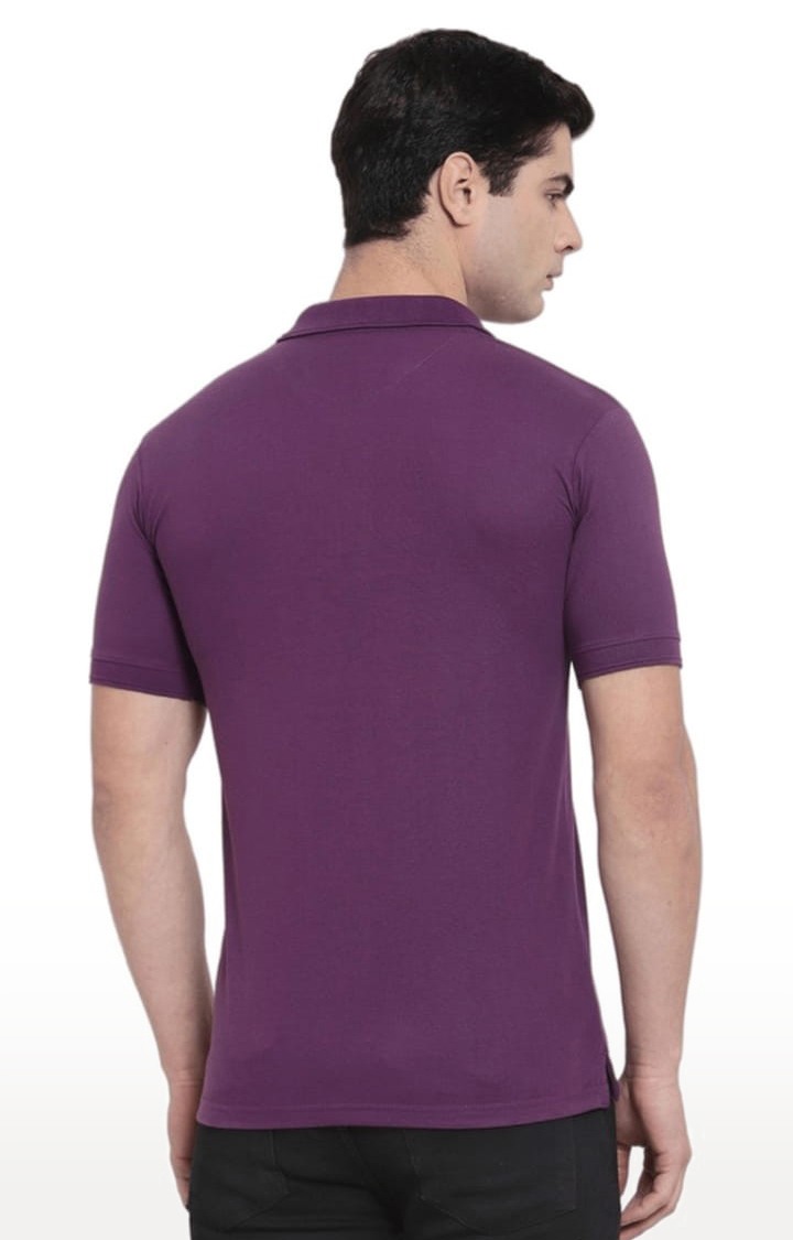 Men's Purple Cotton Solid Polo T-Shirt