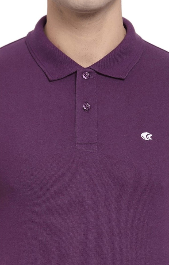 Men's Purple Cotton Solid Polo T-Shirt