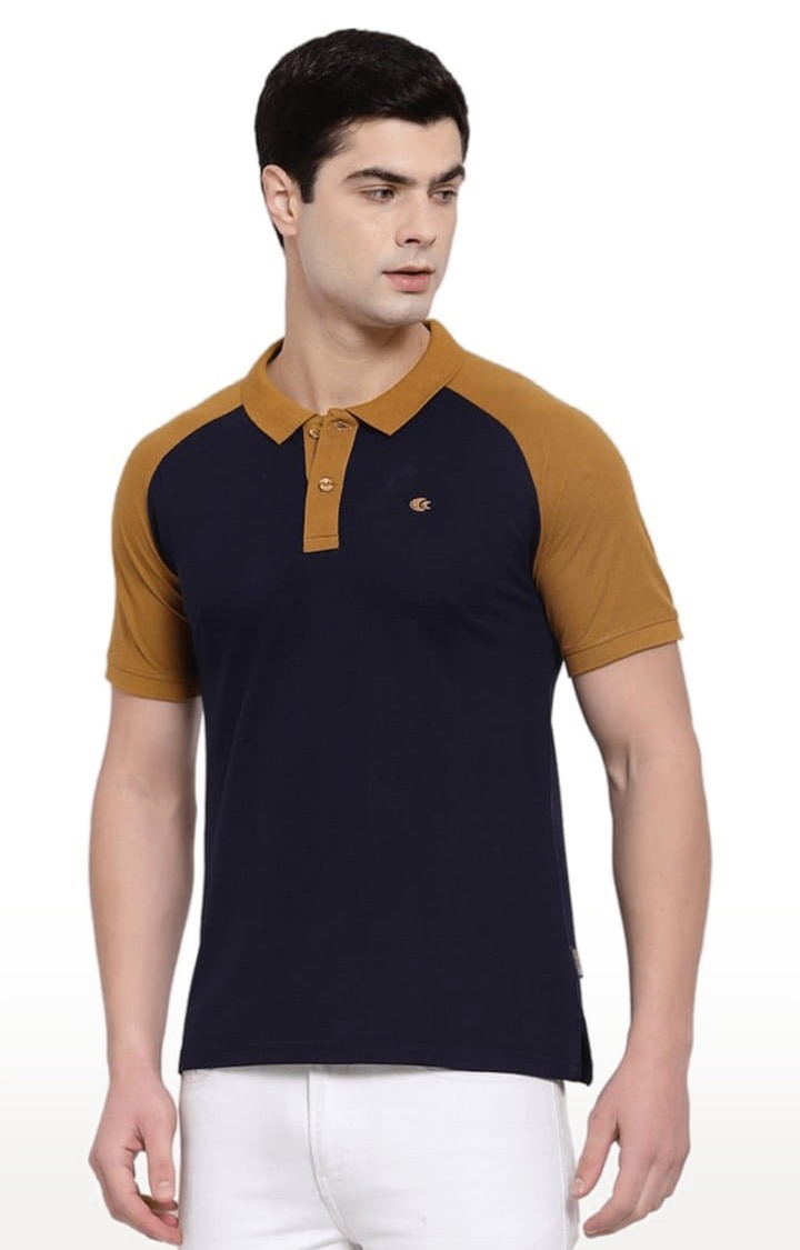 Men's Blue Cotton Solid Polo T-Shirt