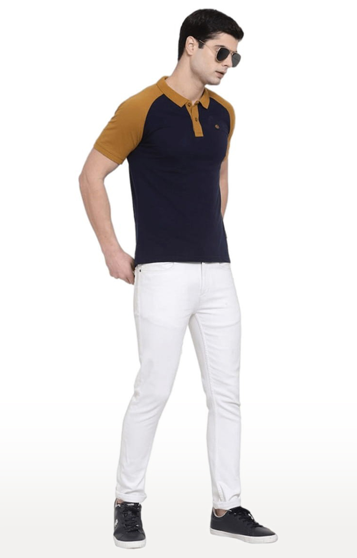 Men's Blue Cotton Solid Polo T-Shirt