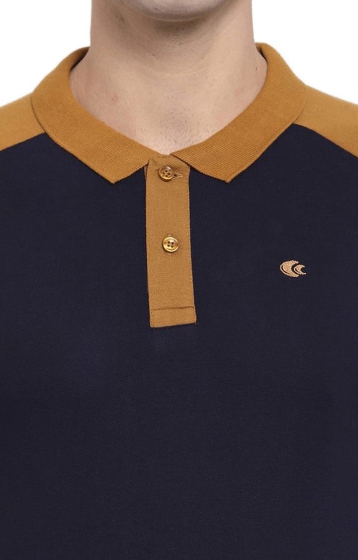 Men's Blue Cotton Solid Polo T-Shirt