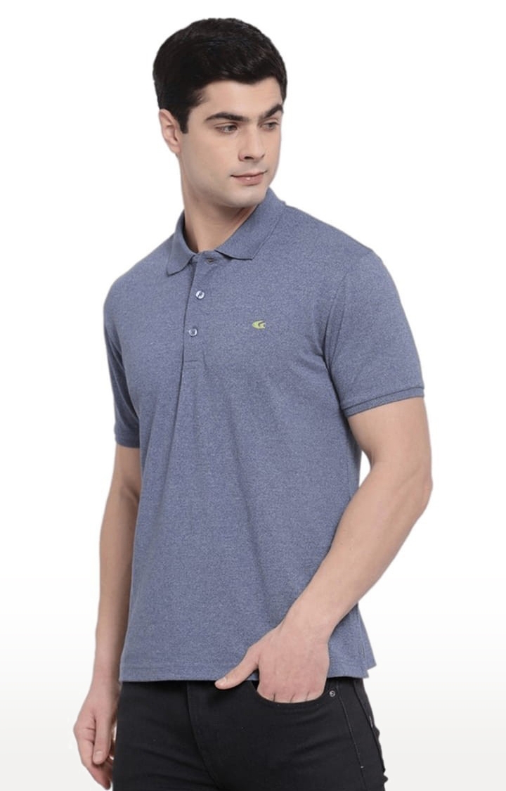 Allen Cooper | Men's Blue Cotton Solid Polo T-Shirt 2