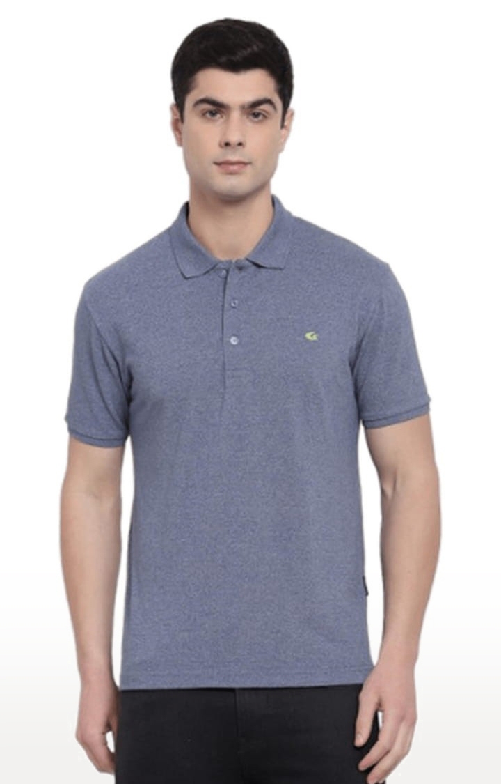 Allen Cooper | Men's Blue Cotton Solid Polo T-Shirt 0