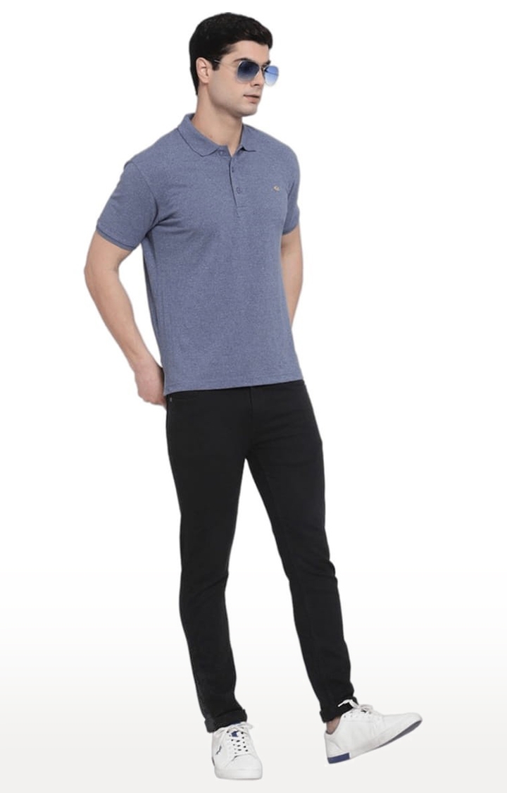 Allen Cooper | Men's Blue Cotton Solid Polo T-Shirt 1