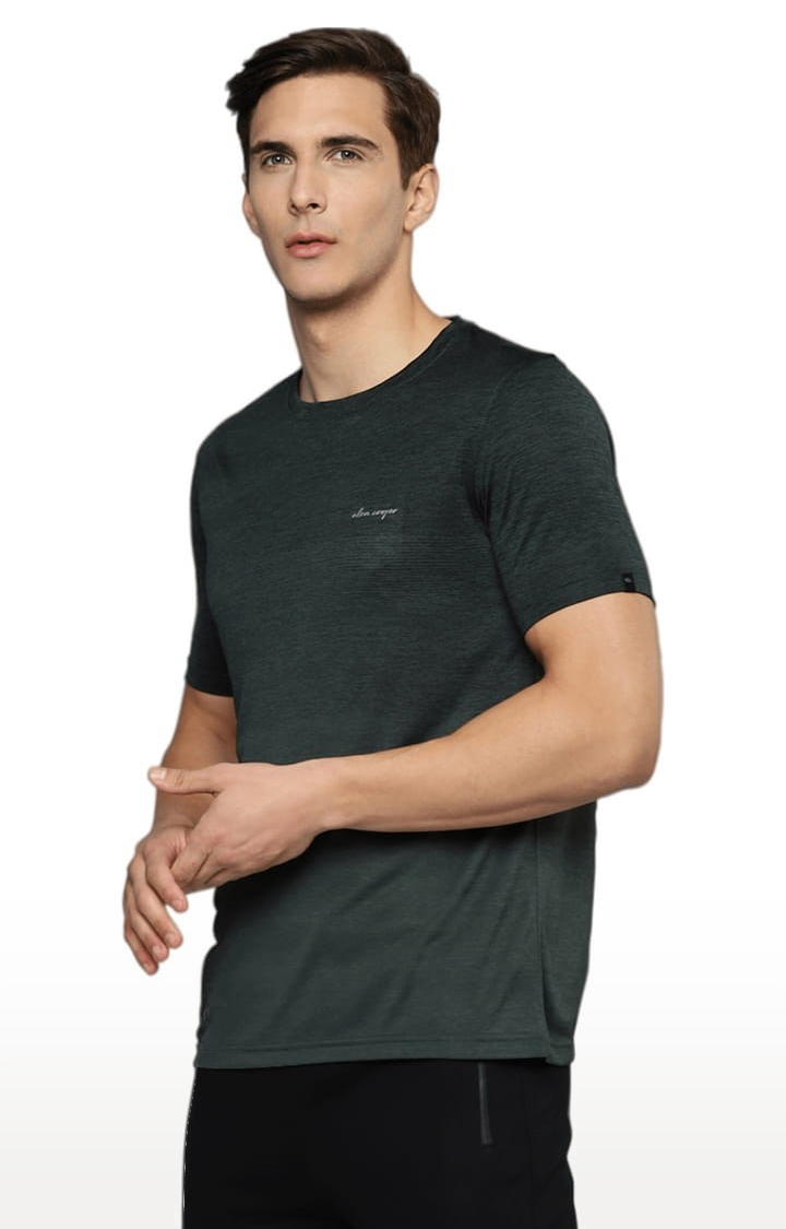 Men's Green Polyester Melange Textured Activewear T-Shirts