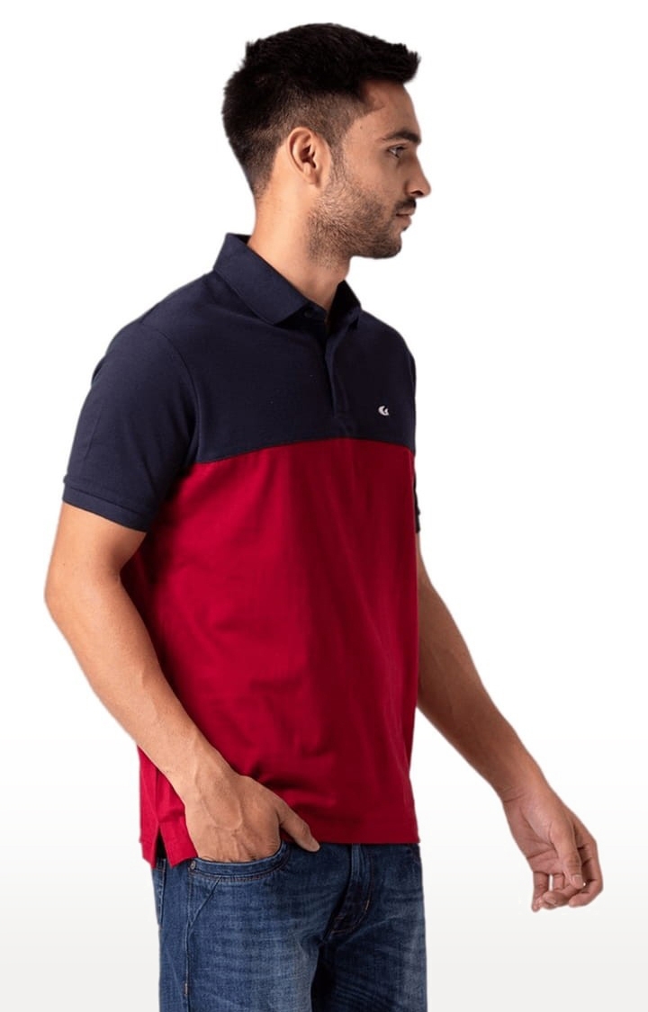 Allen Cooper | Men's Navy & Maroon Cotton Colourblock Polo T-Shirt 2