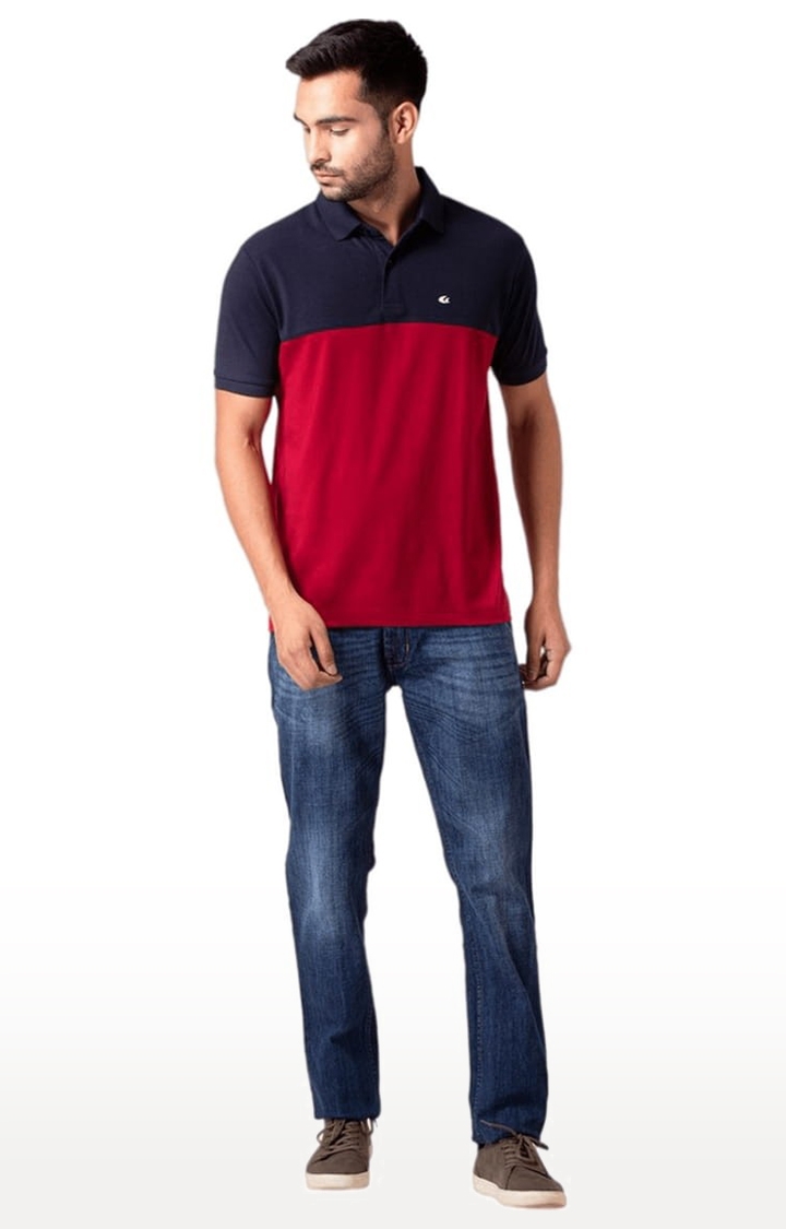 Allen Cooper | Men's Navy & Maroon Cotton Colourblock Polo T-Shirt 1