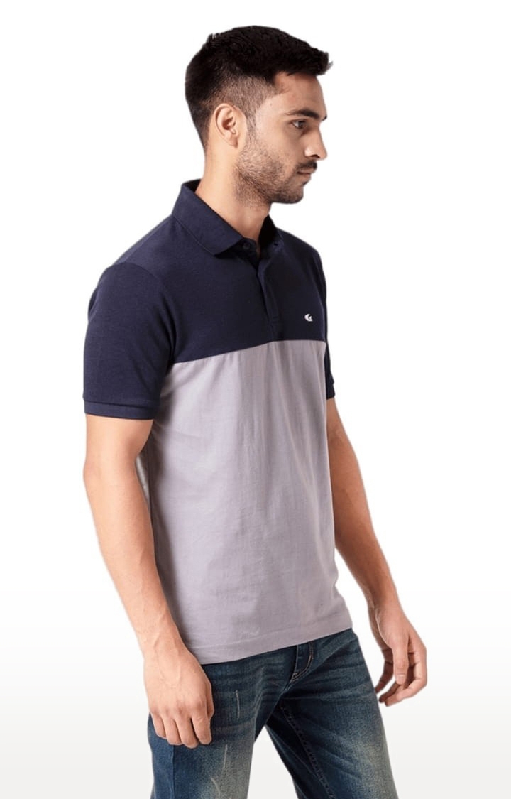 Allen Cooper | Men's Navy & Grey Cotton Colourblock Polo T-Shirt 2