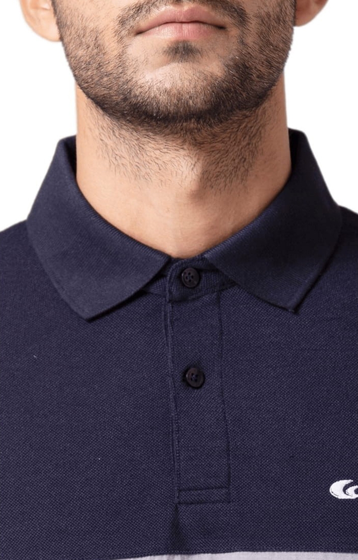 Allen Cooper | Men's Navy & Grey Cotton Colourblock Polo T-Shirt 3