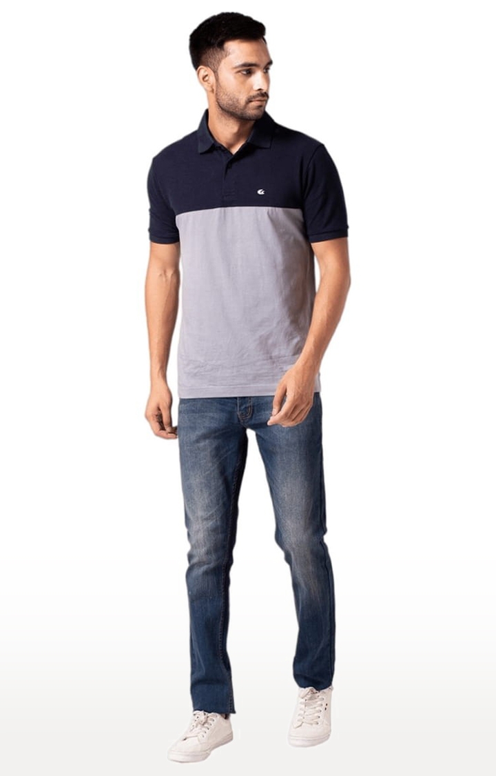 Allen Cooper | Men's Navy & Grey Cotton Colourblock Polo T-Shirt 1