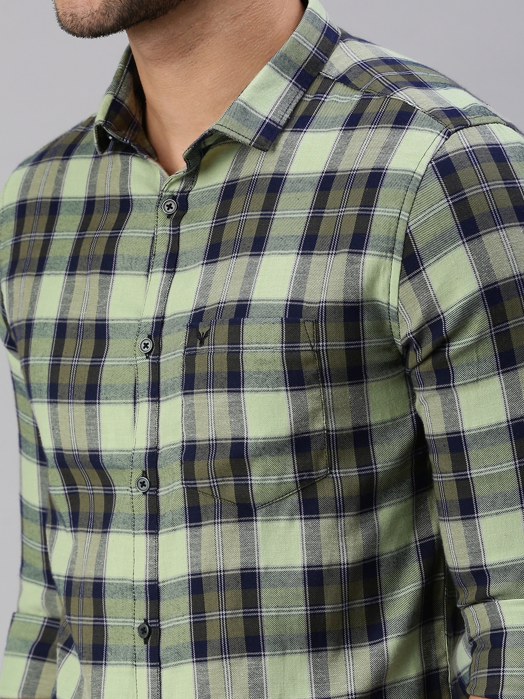 Showoff | SHOWOFF Men Green Checked Spread Collar Full Sleeves Casual Shirt 5