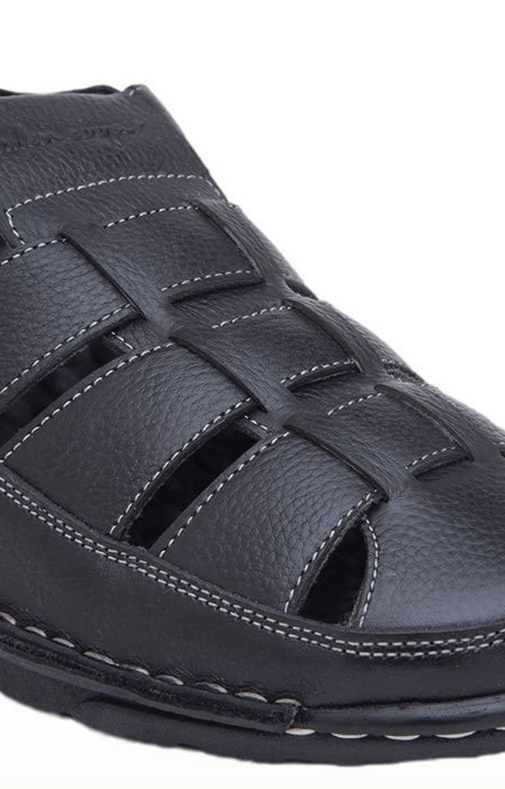 Allen Cooper | Men's Black Leather Sandals 4