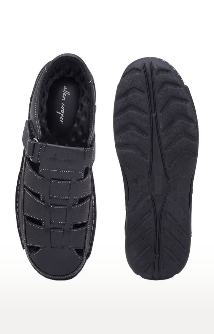 Allen Cooper | Men's Black Leather Sandals 3