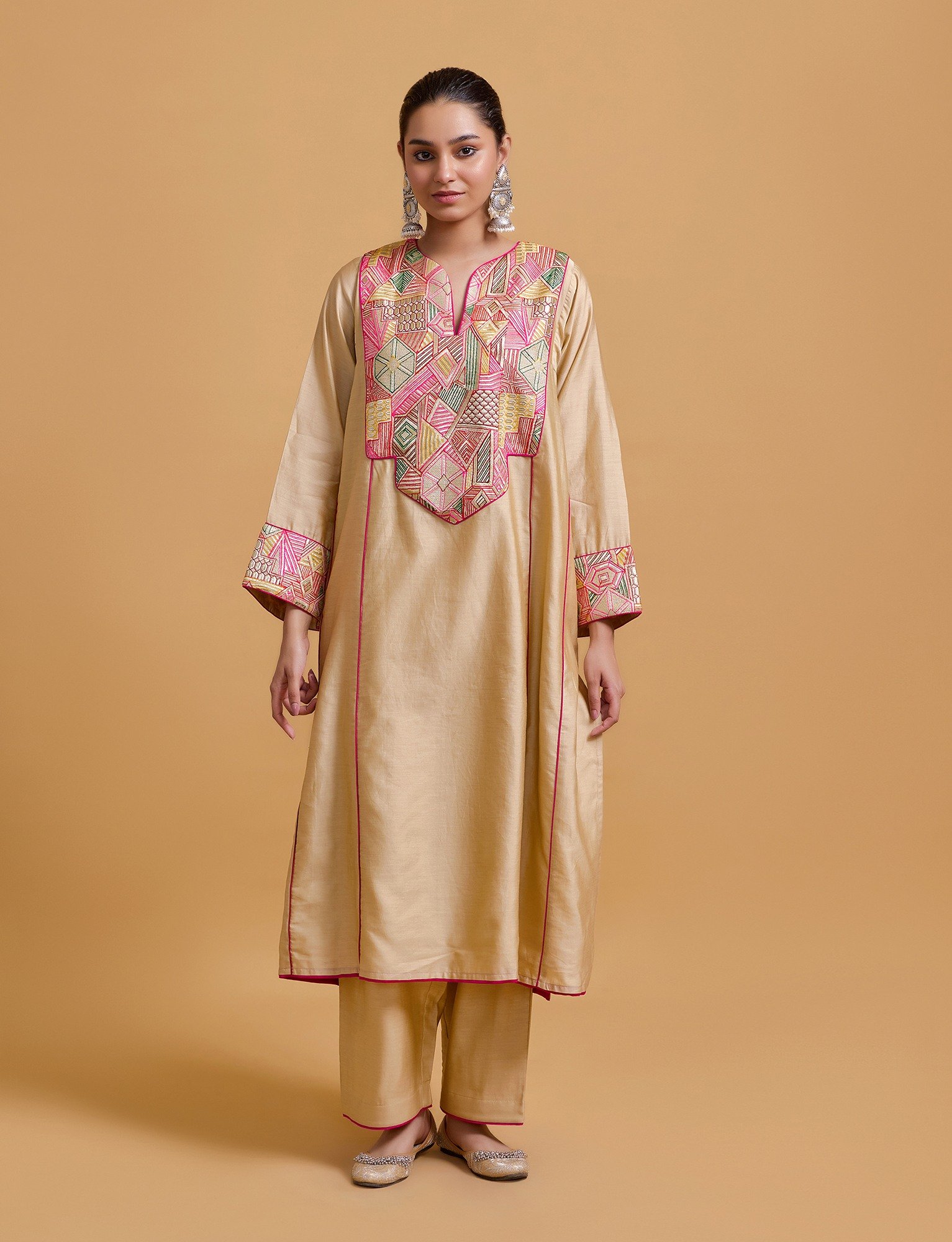 Mithai Beige Step Yoke Kurta Set