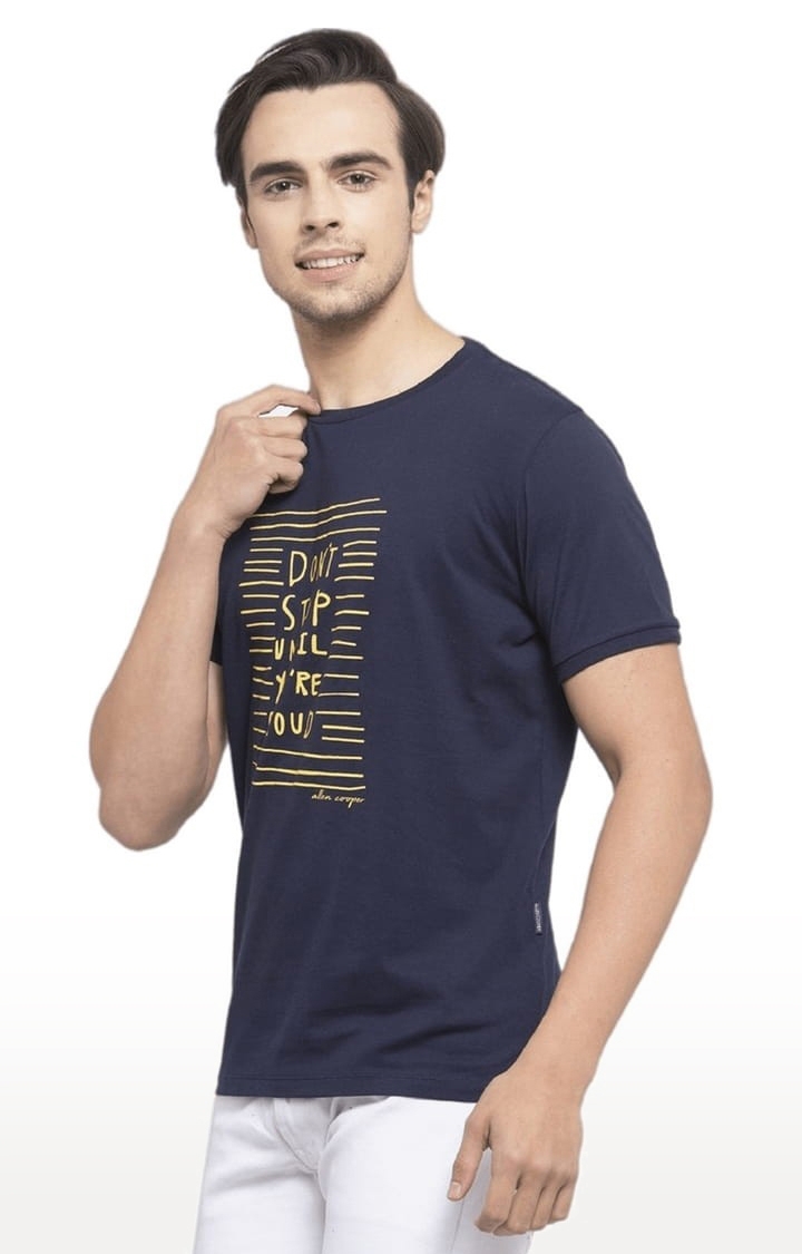 Allen Cooper | Men's Navy Cotton Printed Regular T-Shirt 1