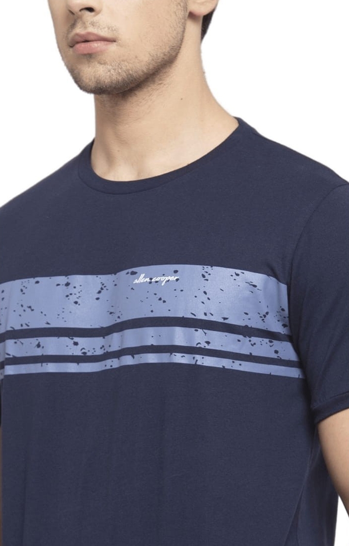 Allen Cooper | Men's Navy Cotton Printed Regular T-Shirt 3