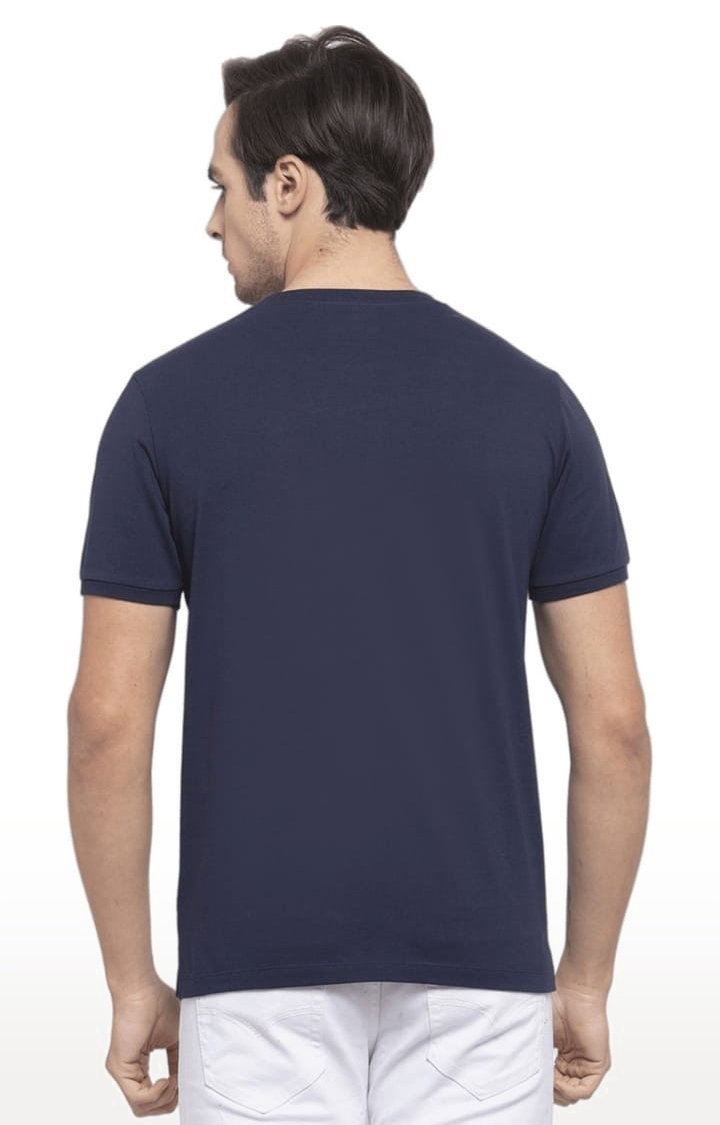 Allen Cooper | Men's Navy Cotton Printed Regular T-Shirt 2