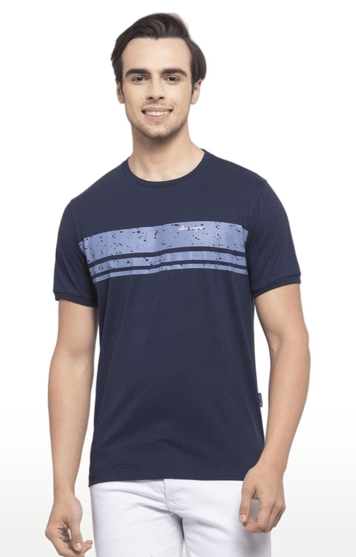 Allen Cooper | Men's Navy Cotton Printed Regular T-Shirt 0