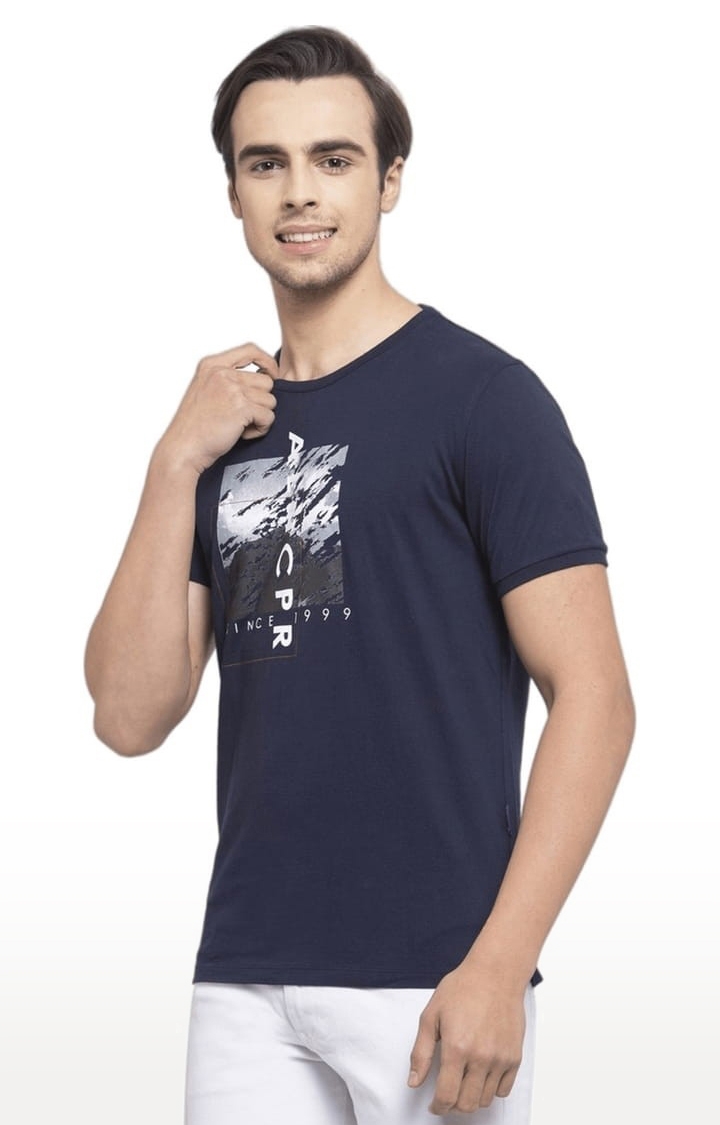 Allen Cooper | Men's Navy Cotton Printed Regular T-Shirt 1