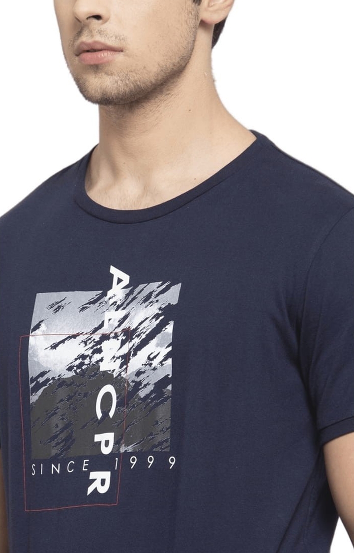 Allen Cooper | Men's Navy Cotton Printed Regular T-Shirt 3