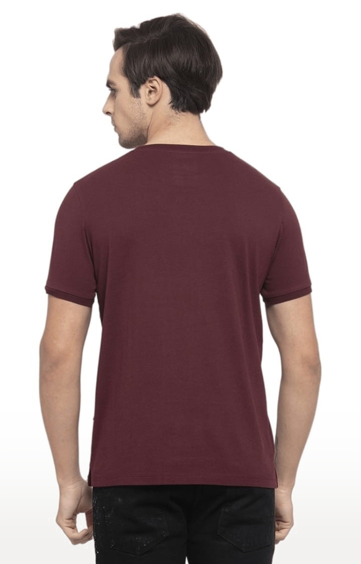 Allen Cooper | Men's Maroon Cotton Printed Regular T-Shirt 2