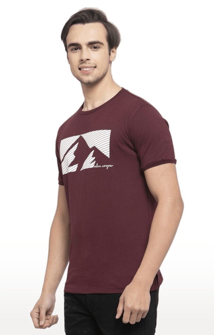 Allen Cooper | Men's Maroon Cotton Printed Regular T-Shirt 1