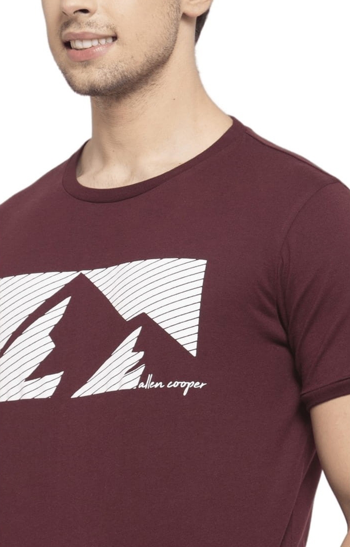 Allen Cooper | Men's Maroon Cotton Printed Regular T-Shirt 3