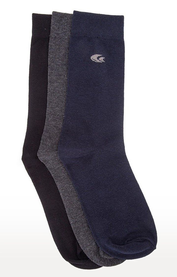 Allen Cooper Multi-Coloured Solid Pack of 3 Crew Socks