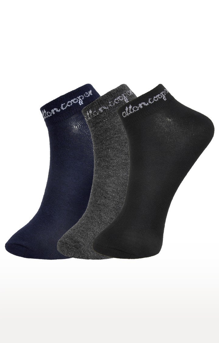 Allen Cooper Multi-Coloured Solid Pack of 3 Ankle Socks (300099)